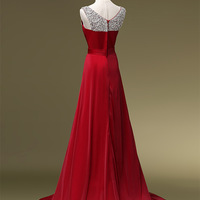 Red Beaded A Line Celebrity Prom Gowns pst0120 - Thumbnail 2