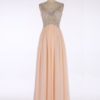 Prom Dress With Beading And Stones Deep V Neckline Evening Gown pst0860 - Thumbnail 1