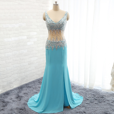 Long prom dress, blue prom dress, side slit prom dress, charming prom dress, party dress, bd1396 - Thumbnail 5