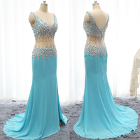 long Prom Dress, blue Prom Dress, side slit Prom Dress, charming Prom Dress, party Dress, BD1396 - Thumbnail 1