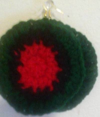 Green,Black and Red Crochet Earrings 