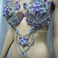 Iridescent Lavender Diamond Samba Bra Cosplay Dance Costume Rave Bra Rave Wear Halloween Burlesque Show Girl - Thumbnail 1