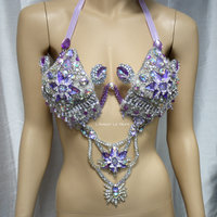 Iridescent Lavender Diamond Samba Bra Cosplay Dance Costume Rave Bra Rave Wear Halloween Burlesque Show Girl - Thumbnail 2