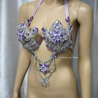 Iridescent Lavender Diamond Samba Bra Cosplay Dance Costume Rave Bra Rave Wear Halloween Burlesque Show Girl - Thumbnail 3