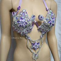 Iridescent Lavender Diamond Samba Bra Cosplay Dance Costume Rave Bra Rave Wear Halloween Burlesque Show Girl - Thumbnail 4