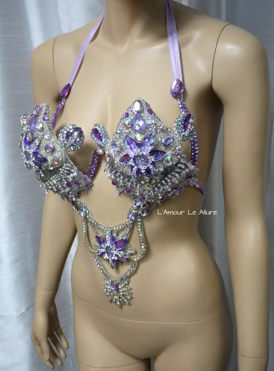 Iridescent Lavender Diamond Samba Bra Cosplay Dance Costume Rave Bra Rave Wear Halloween Burlesque Show Girl