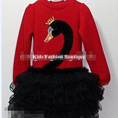 Girls red & black swan turtleneck dress