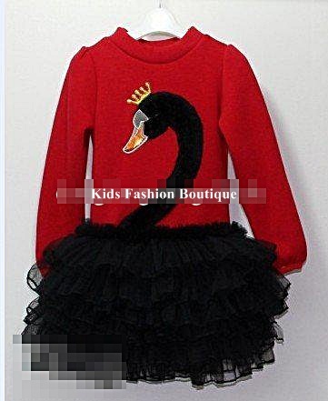 Girls red & black swan turtleneck dress