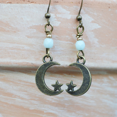 Moon and stars, moon earrings, star jewelry, small earrings, celestial earrings, crescent moon earrings - Thumbnail 2