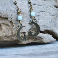 Moon and Stars, Moon Earrings, Star Jewelry, Small Earrings, Celestial Earrings, Crescent Moon Earrings - Thumbnail 1