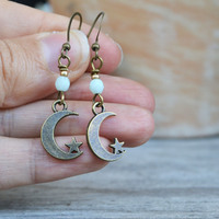Moon and Stars, Moon Earrings, Star Jewelry, Small Earrings, Celestial Earrings, Crescent Moon Earrings - Thumbnail 2