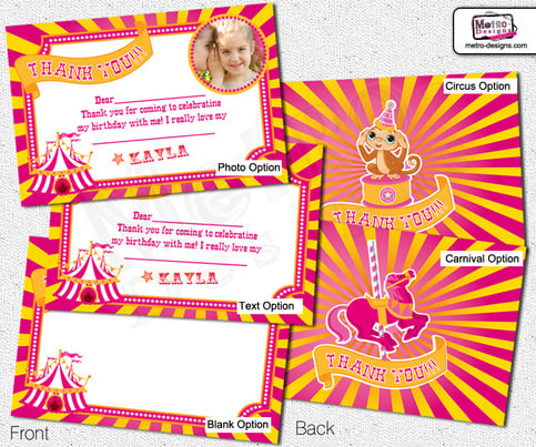 Circus or Carnival, Orange and Pink Thank You Card | Metro-Event.com