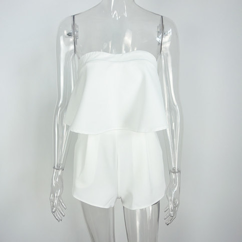 White Off Shoulder Elegant Ruffles Playsuits