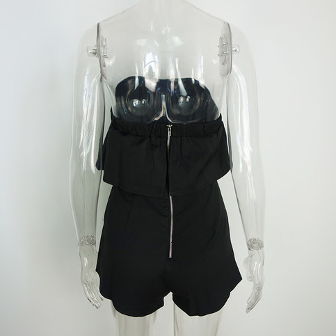 Black Off Shoulder Elegant Ruffles Playsuits