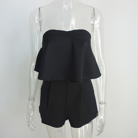 Black Off Shoulder Elegant Ruffles Playsuits