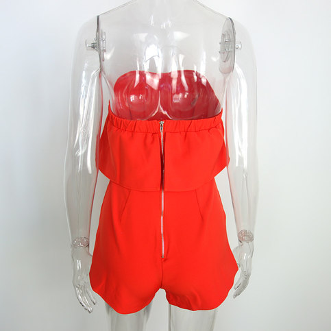 Red Off Shoulder Elegant Ruffles Playsuits
