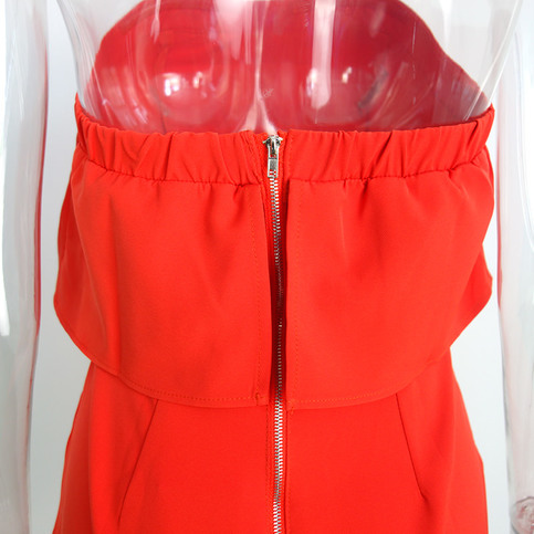 Red Off Shoulder Elegant Ruffles Playsuits