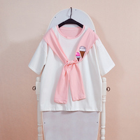 Harajuku Fashion Ice Cream Embroidery Navy Wind Collar T Shirt - Thumbnail 1