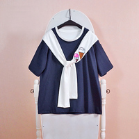 Harajuku Fashion Ice Cream Embroidery Navy Wind Collar T Shirt - Thumbnail 2