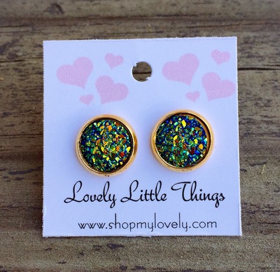 10mm Golden Green Rainbow Studs with Gold Setting