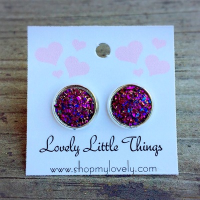 10mm magenta rainbow studs with silver setting 