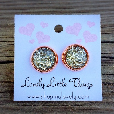 10mm gold & silver glitter ombré faceted studs with copper setting 