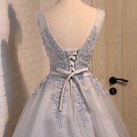 short homecoming dress, grey/silver homecoming dress, junior homecoming dress, lovely homecoming dress, cheap homecoming dress, PD15170 - Thumbnail 1