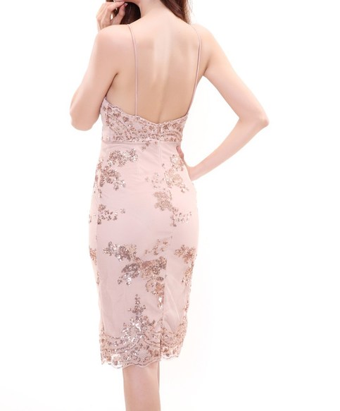 Gold Sequined Elegant Bodycon Nippon Flower V-neck Dress