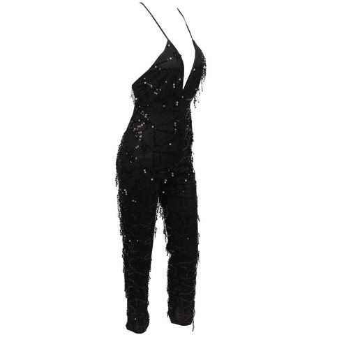 Black Sparkle Sequined V-Neck Playsuit