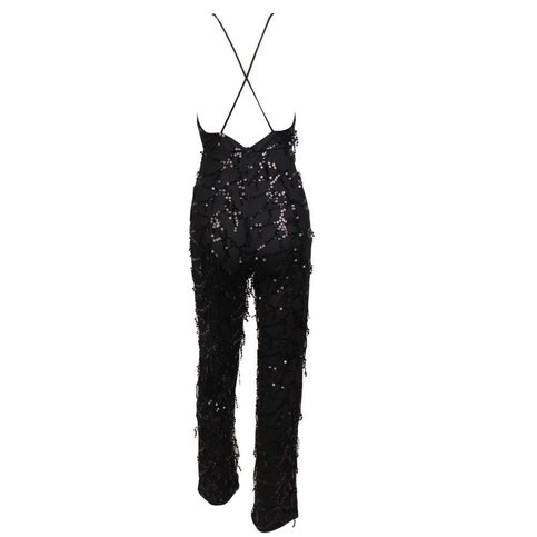 Black Sparkle Sequined V-Neck Playsuit