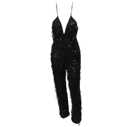 Black Sparkle Sequined V-Neck Playsuit