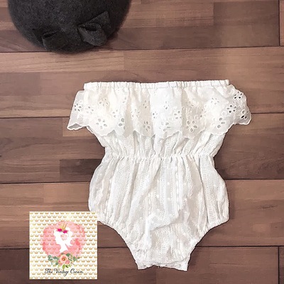 White vintage lace strapless romper