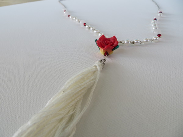 Beaded Rose Tassel Necklace 