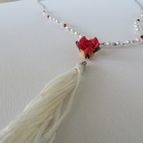 Beaded Rose Tassel Necklace 