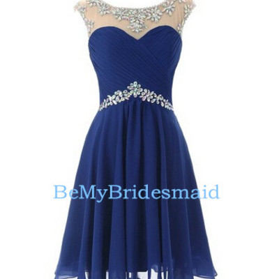 Beautiful blue chiffon beaded short prom dresses, homecoming dresses, party dresses