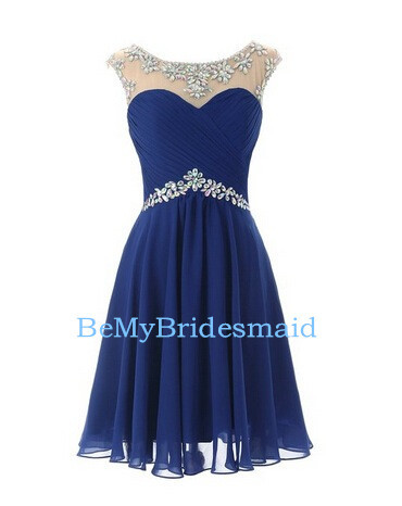Beautiful Blue Chiffon Beaded Short Prom Dresses, Homecoming Dresses, Party Dresses