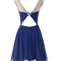 Beautiful Blue Chiffon Beaded Short Prom Dresses, Homecoming Dresses, Party Dresses - Thumbnail 1