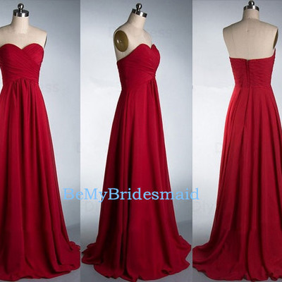 Charming red sweetheart floor length simple prom dresses, red bridesmaid dresses, red party dresses