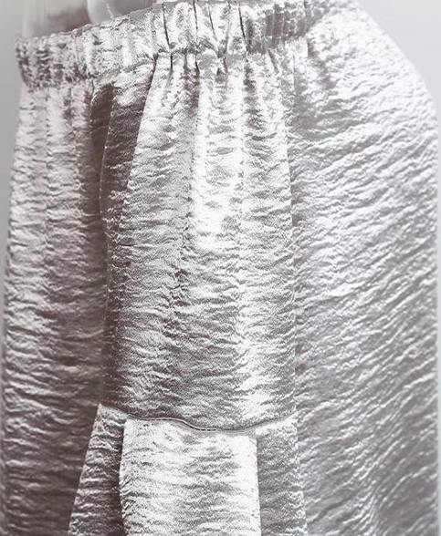 Silver Off Shoulder Flare Sleeve Blouse Satin