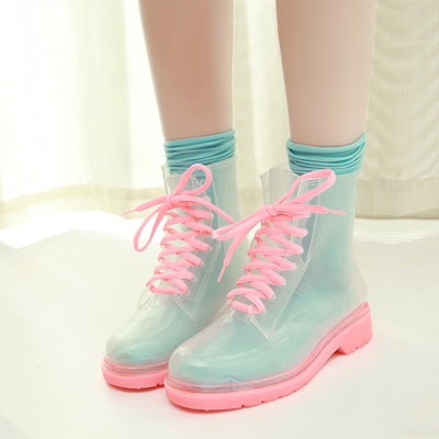 Harajuku transparent crystal jelly shoes boots Duantong rain boots