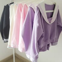 Harajuku cute navy crew-neck collar sweater