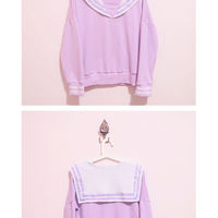 Harajuku cute navy crew-neck collar sweater - Thumbnail 2