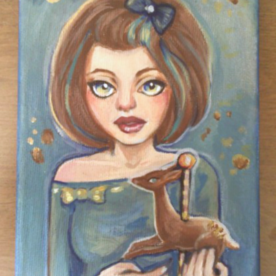 Fawn * 5x7 original lowbrow painting - Thumbnail 4