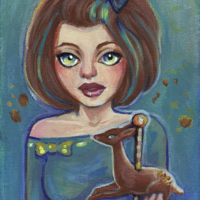 Fawn * 5x7 original lowbrow painting - Thumbnail 1