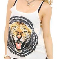 Chiffon Tiger Head Printed Adjustable Strap Vest - Thumbnail 1
