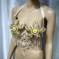 Yellow Flower Samba Bra Cosplay Dance Costume Rave Bra Rave Wear Halloween Burlesque Show Girl - Thumbnail 1
