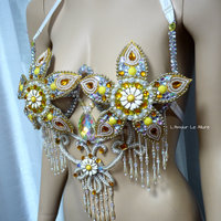 Yellow Flower Samba Bra Cosplay Dance Costume Rave Bra Rave Wear Halloween Burlesque Show Girl - Thumbnail 2