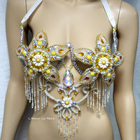 Yellow Flower Samba Bra Cosplay Dance Costume Rave Bra Rave Wear Halloween Burlesque Show Girl - Thumbnail 3