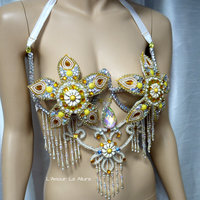 Yellow Flower Samba Bra Cosplay Dance Costume Rave Bra Rave Wear Halloween Burlesque Show Girl - Thumbnail 4