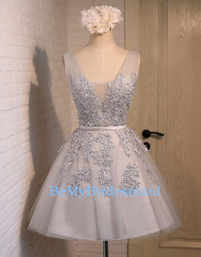 Beautiful Handmade Tulle V-neckline Short Prom Dresses, Homecoming Dresses, Short Party Dresses